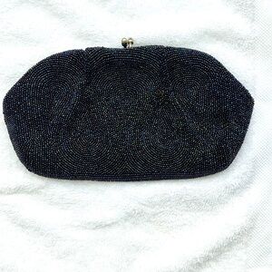 Miranda Micro Beaded Navy Blue Kisslock Clutch Bag Made in Japan